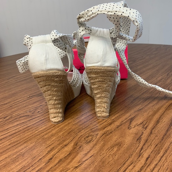 black and white ankle tie wedges - Picture 3 of 4